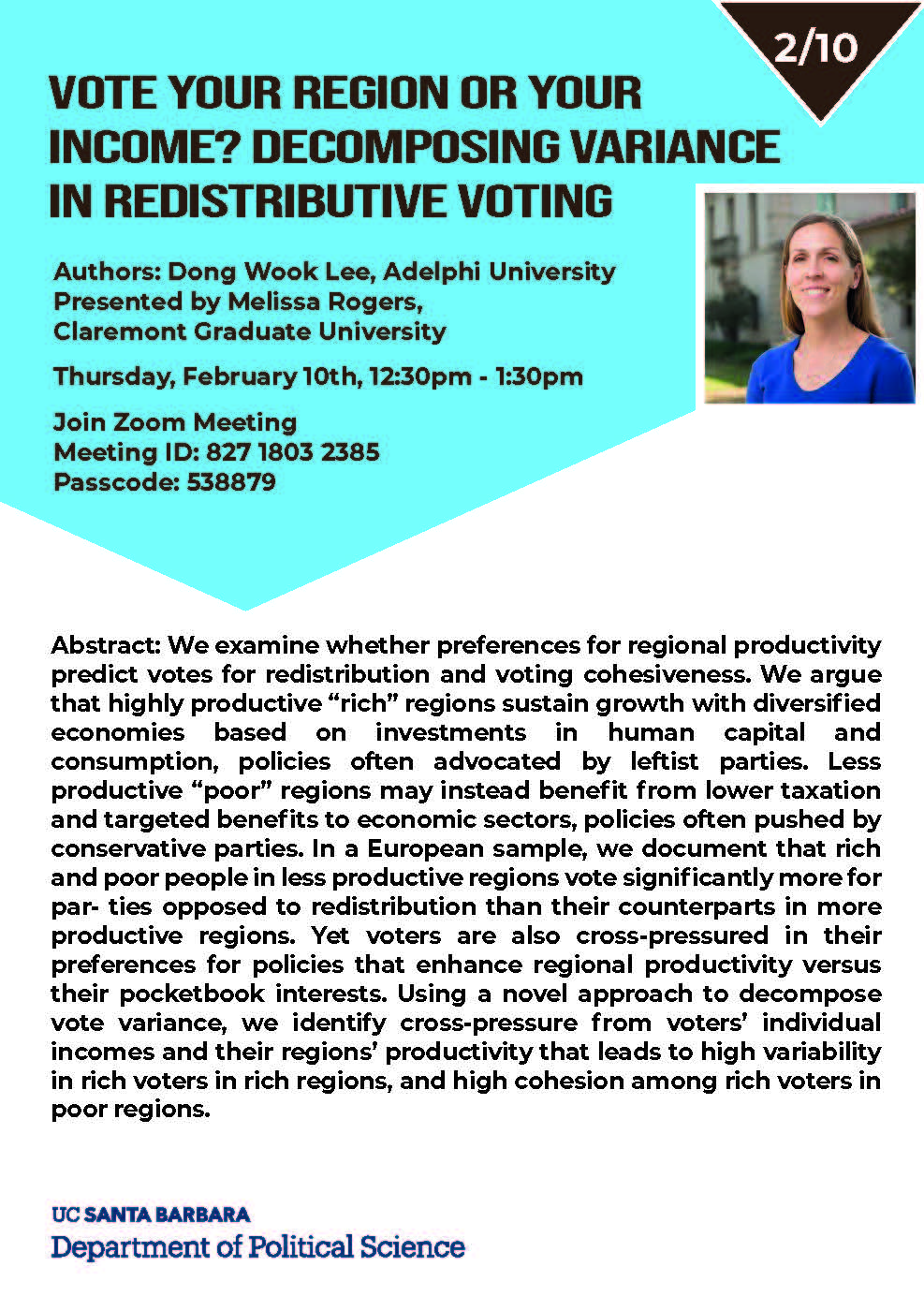 Vote your Region or your Income? Decomposing Variance in Redistributive Voting. Event Image