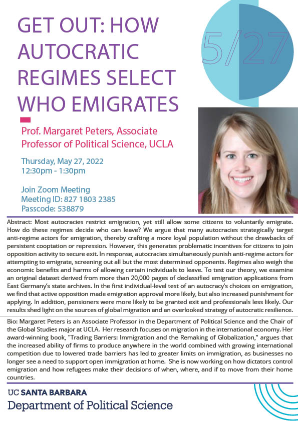 Get Out: How Autocratic Regimes Select Who Emigrates Event Image