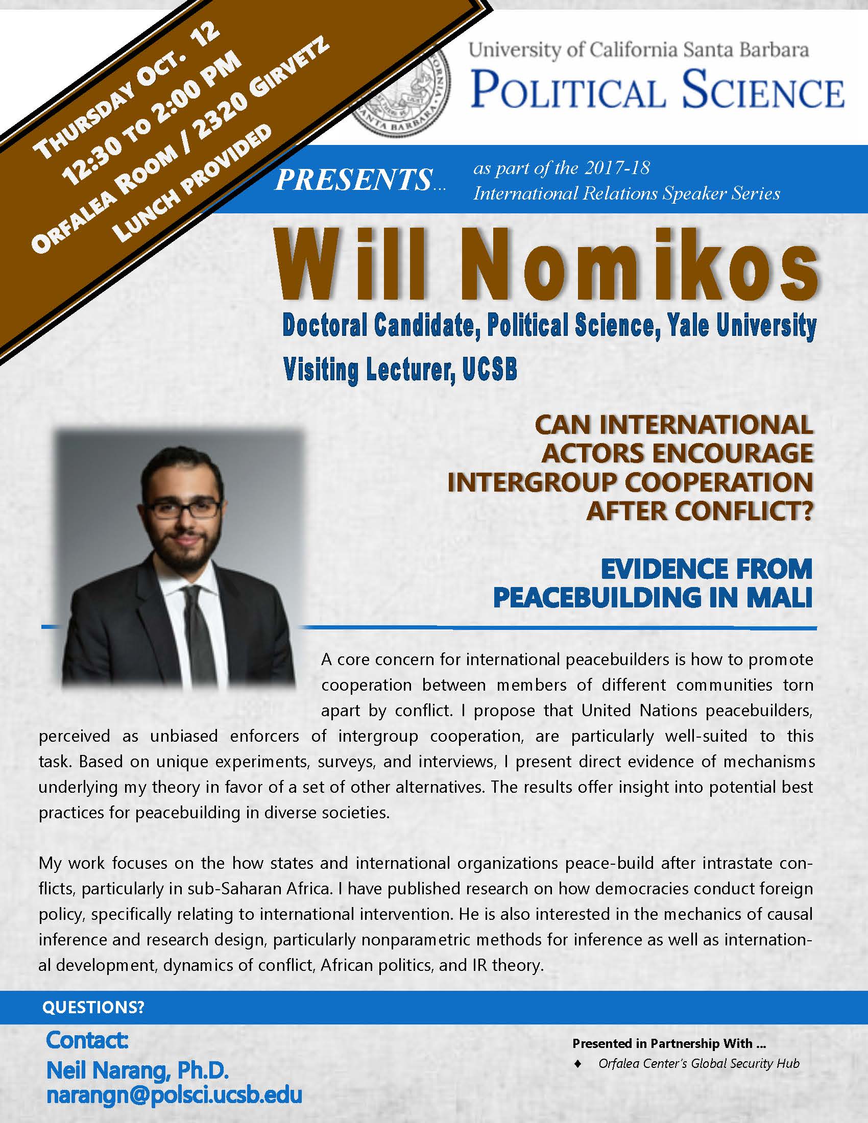 IR Speaker Series:  Will Nomikos, Doctoral Candidate, Yale; Visiting Lecturer UCSB Event Image