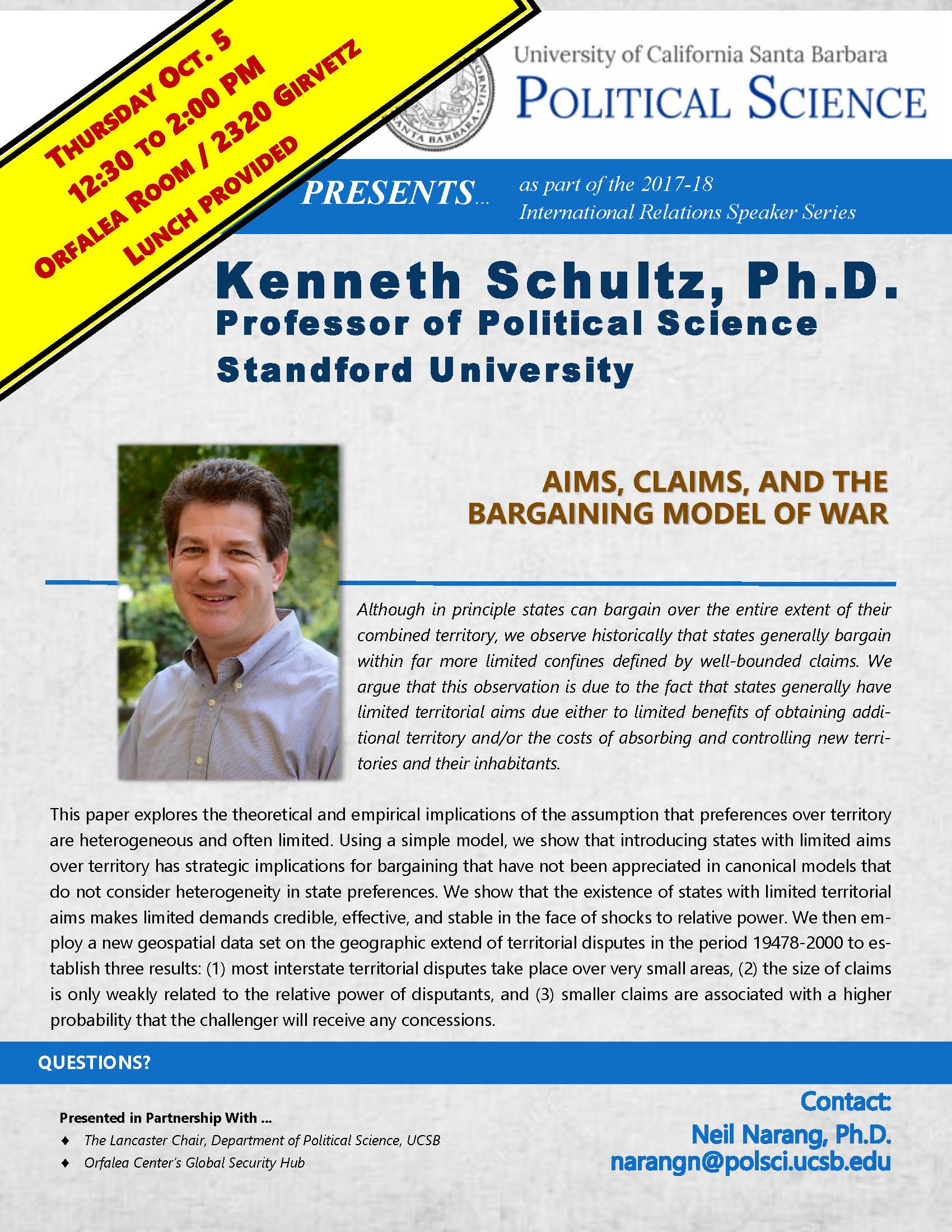 International Relations Speaker Series:  Kenneth Schultz, Ph.D. Event Image