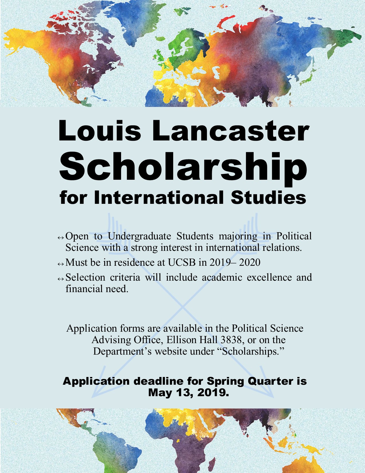 Louis Lancaster Scholarship For International Studies Spring 2019 Department Of Political Science Uc Santa Barbara