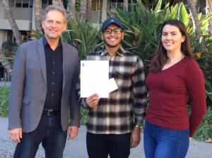 Bruce Bimber with Israel Chora (holding check) and Leslie Irwin